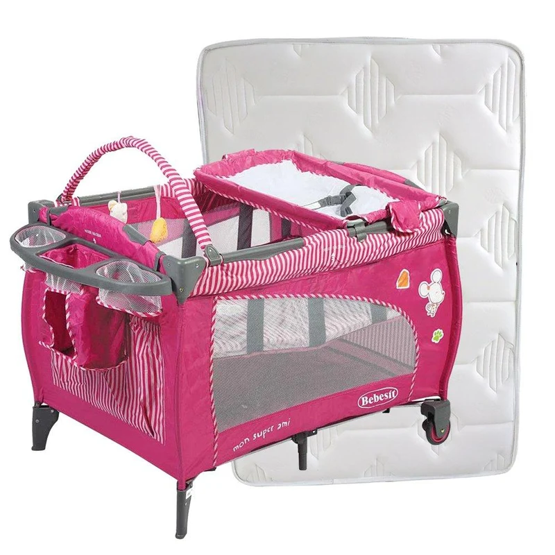 combo cuna corral mon ami rosado colchon con forro removible 100x70 cms