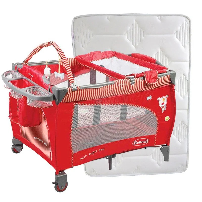 combo cuna corral mon ami rojo colchon con forro removible 100x70 cms