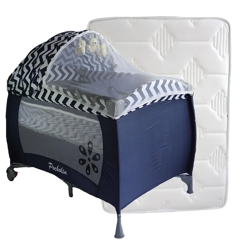 combo corral cuna con vibrador azul oscuro colchon con forro removible 100x70 cms