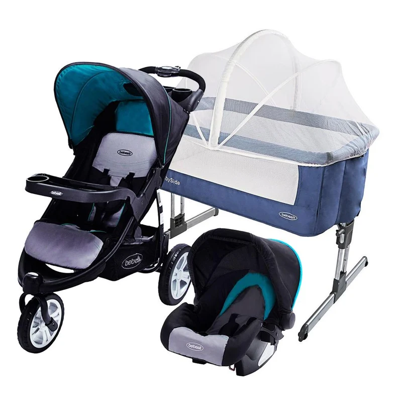combo travel system jogger fox azul coche 4 en 1 cuna side by side blue