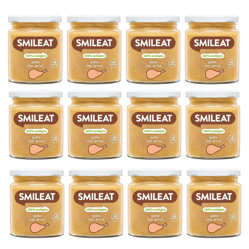 Pack 12x Tarritos Dorados BIO pollo con arroz +6 meses Smileat, 230g