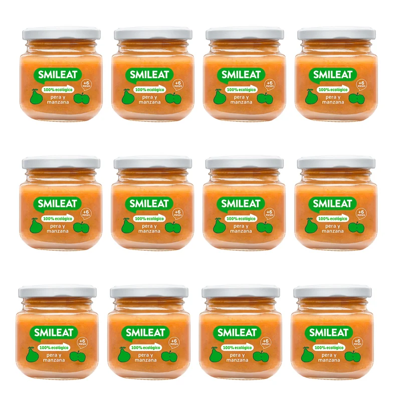 Pack 12x Tarrito de Pera y manzana +6 Meses Smileat, 130g