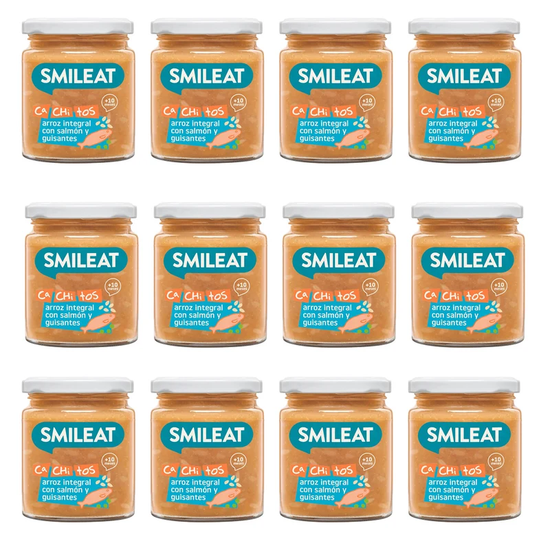 Pack 12x Tarrito de Arroz con Salmon y Guisantes ECO CA CHI TOS Smileat, 230g