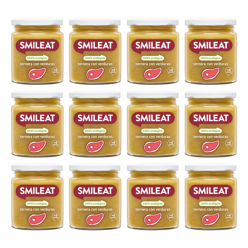 Pack 12x Tarrito BIO ternera y verduras +6 meses Smileat 230g