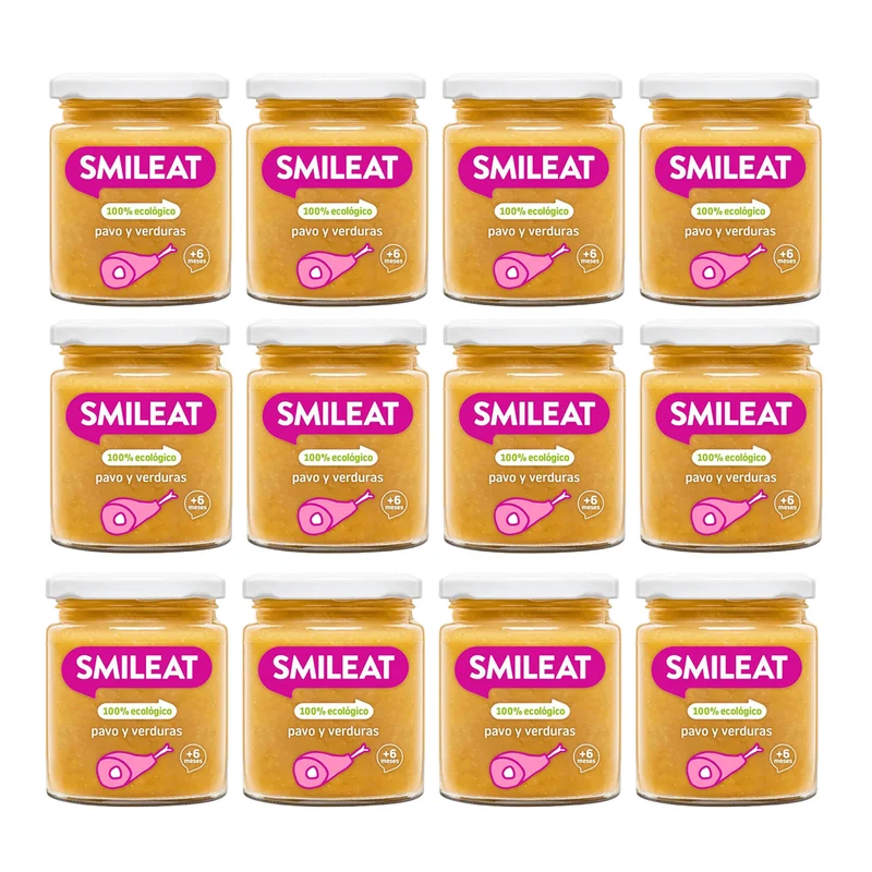 Pack 12x Tarrito BIO pavo y verduras +6 meses Smileat, 230g