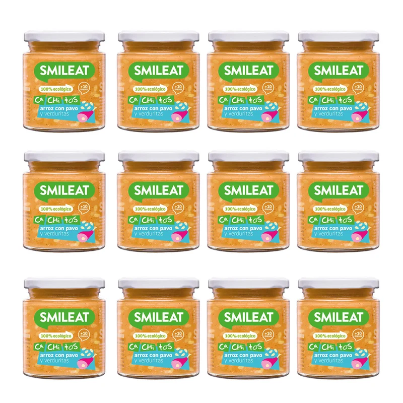 Pack 12x Tarrito Arroz con pavo y verduras Ecológico CA CHI TOS Smileat, 230g