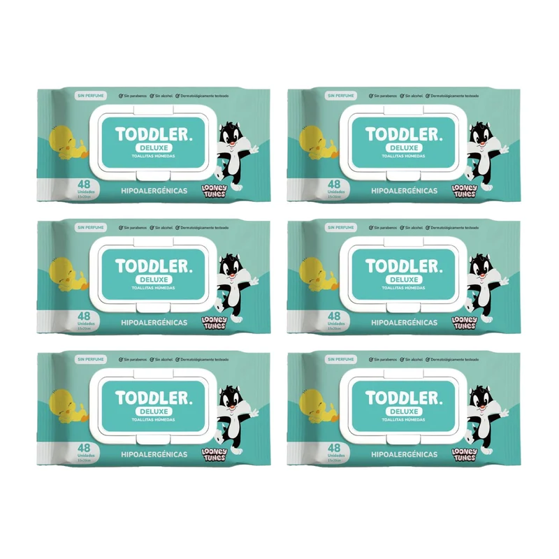 Pack 6x Toallitas Húmedas para Bebés Hipoalargénicas, sin Alcohol ni Fragancia Toddler (48 unidades)