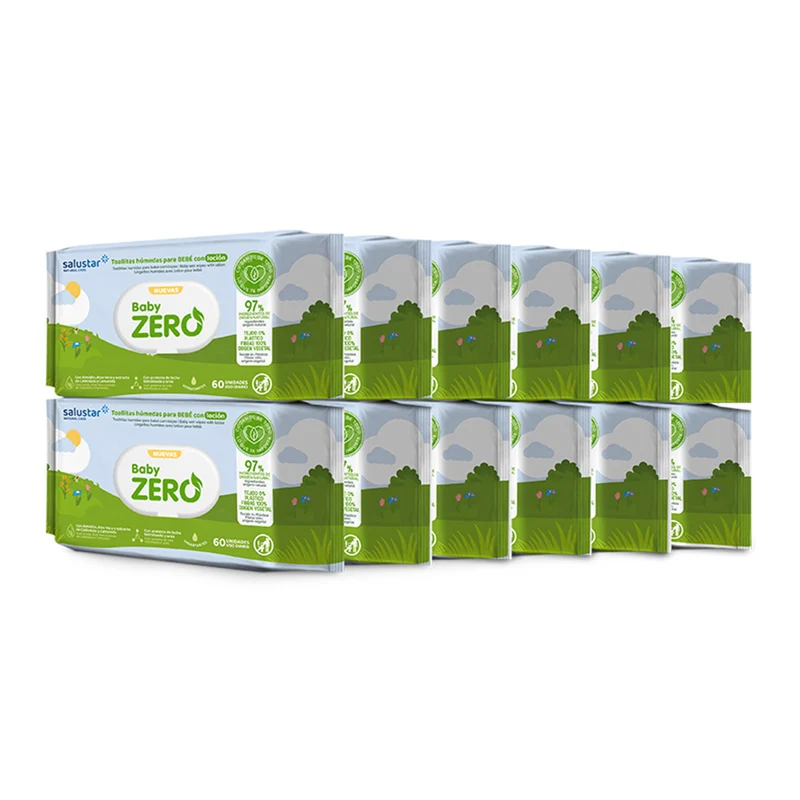 Pack 12 x Toallitas de bebé biodegradables Salustar 60 uds