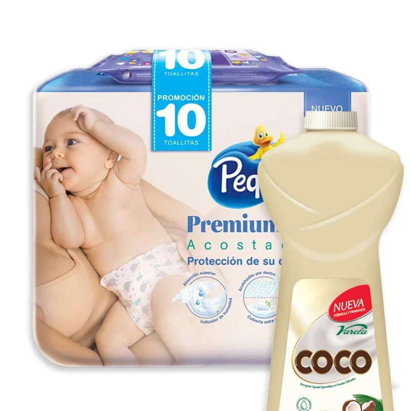 combo panales pequenin premium touch etapa 1 x 50 panales gratis 10 toallitas recien nacido detergente liquido coco varela botella x 900ml