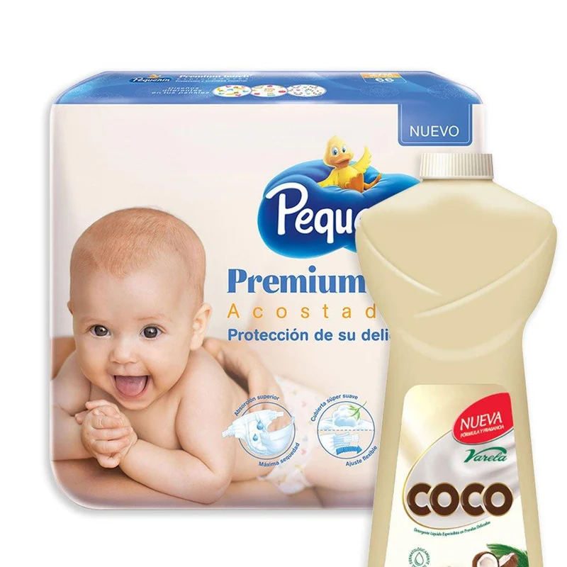combo panales etapa 2 66 pequenin premium touch detergente liquido coco varela botella x 900ml
