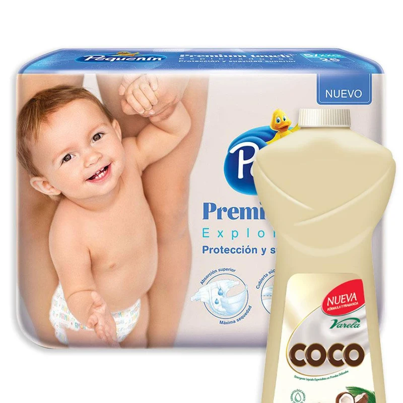 combo panales etapa 5 26 pequenin premium touch detergente liquido coco varela botella x 900ml