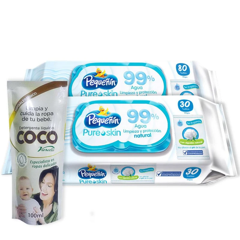 promocion toallitas humedas pure skin x80 und pequenin toallitas humedas pure skin x30 und pequenin gratis jabon liquido coco monodosis