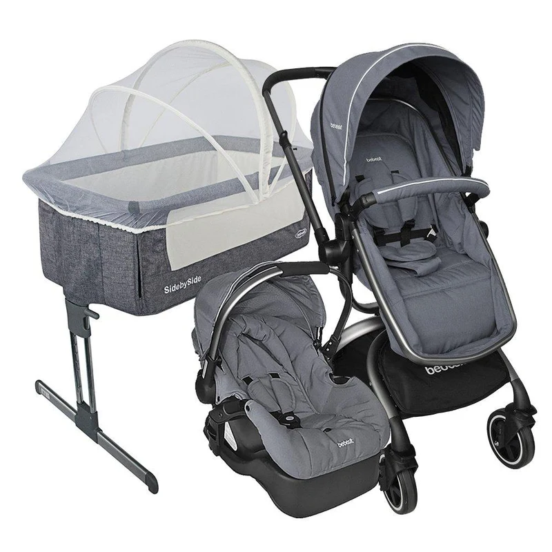 combo travel system 360 grados gris cuna side by side gris
