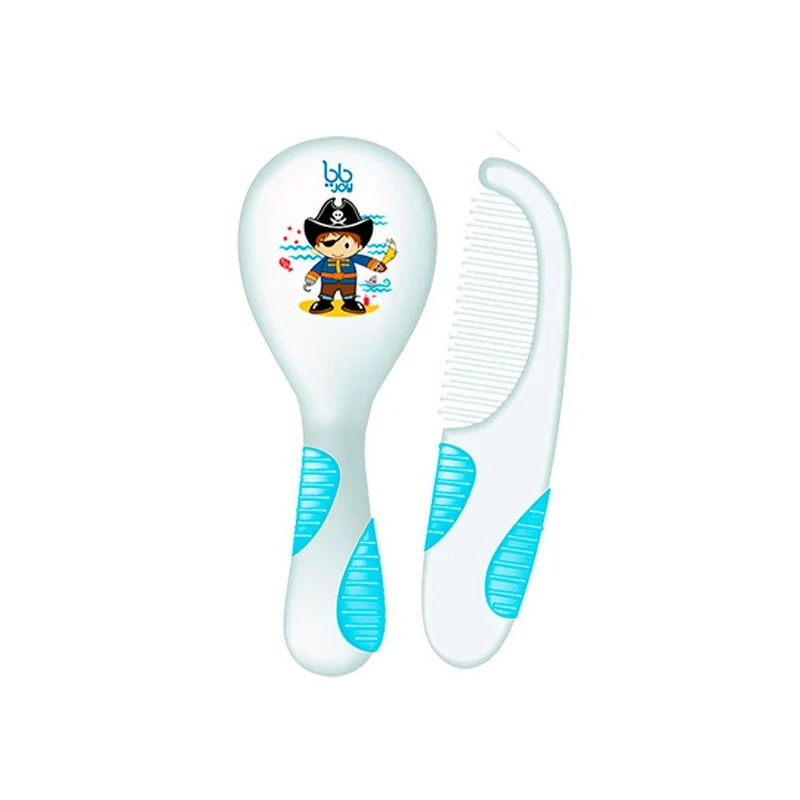 set de peine y cepillo agarre suave azul claro marca bbjoy