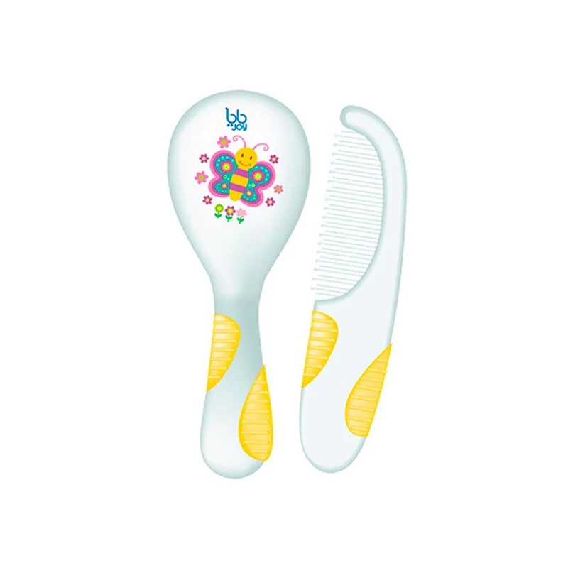 set de peine y cepillo agarre suave amarillo marca bbjoy