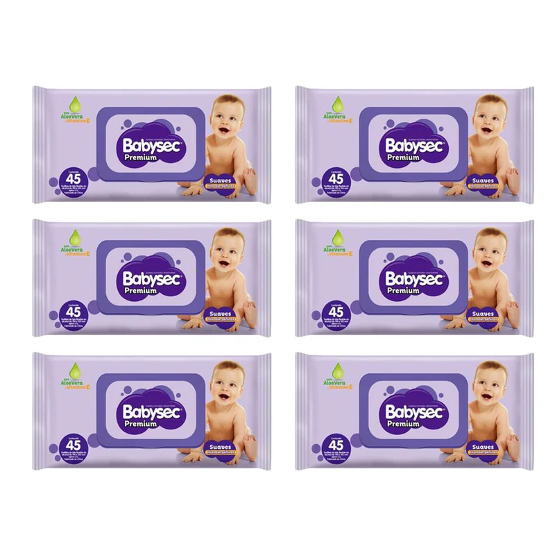 Pack 6x Toallitas Húmedas Babysec Premium con Aloe Vera (45 unidades)