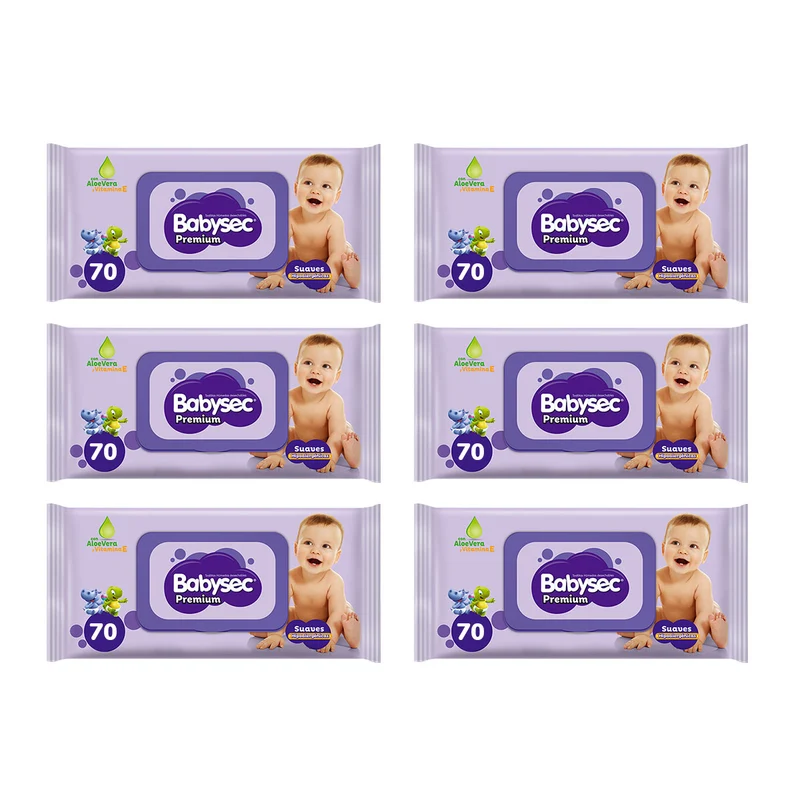 Pack 6x Toallitas Húmedas Babysec Premium con Aloe Vera (70 unidades)
