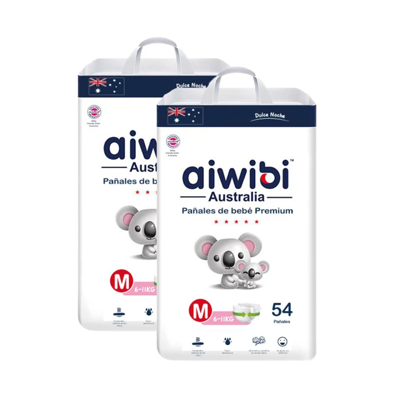 Pack 2x Pañales Aiwibi Premium Dulce Noche M (54 unidades)