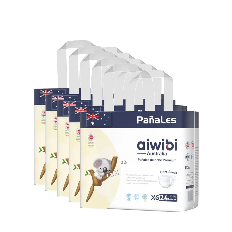 Pack 5x Pañales Aiwibi Premium XG (24 unidades)