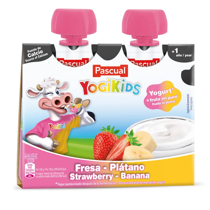 Yogur yogikids fresa/plátano Pascual p-2 80g