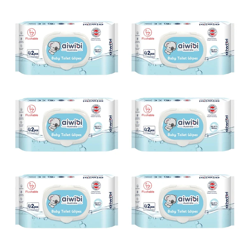 Pack 6x Toallitas Húmedas para Bebés 99.91% Agua Premium Biodegradables Aiwibi (42 unidades)