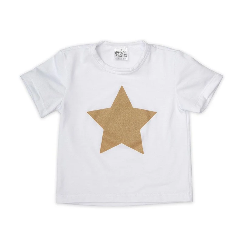 camiseta cuello redondo estampado estrella blanca con estrella dorada talla 1