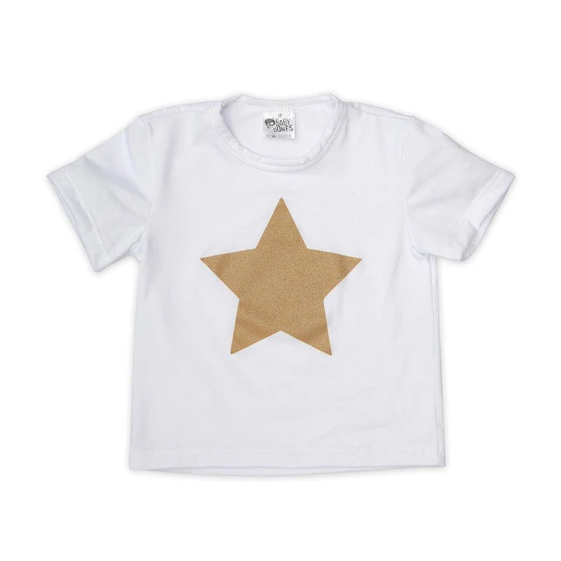 camiseta cuello redondo estampado estrella blanca con estrella dorada talla 2
