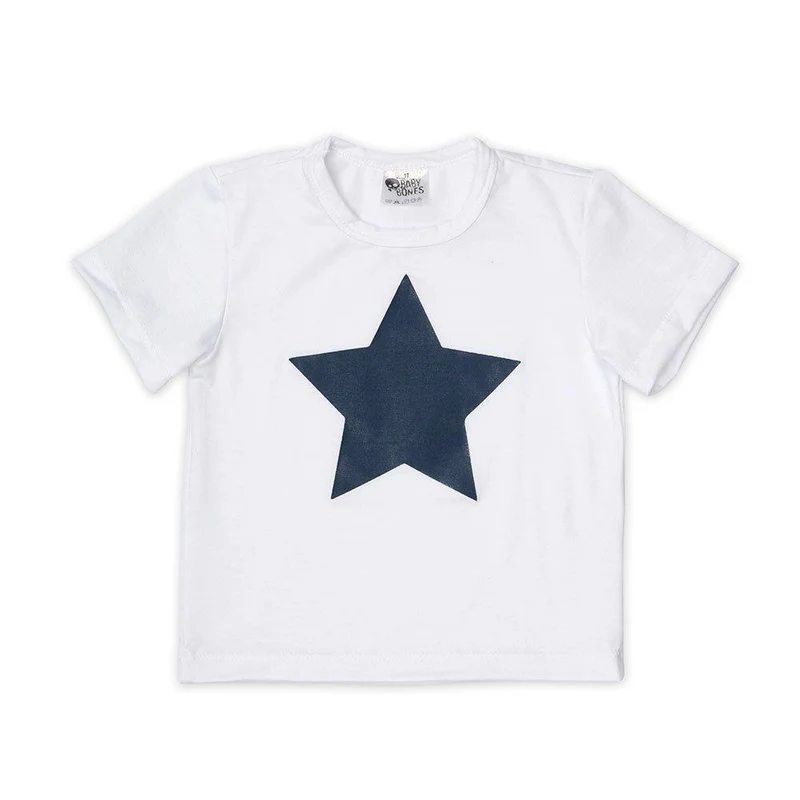 camiseta cuello redondo estampado estrella blanca con estrella azul talla 1