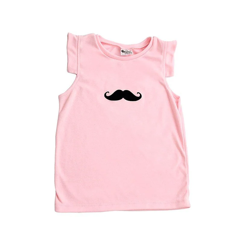camiseta cuello redondo manga sisa estampado mostacho rosada talla 2