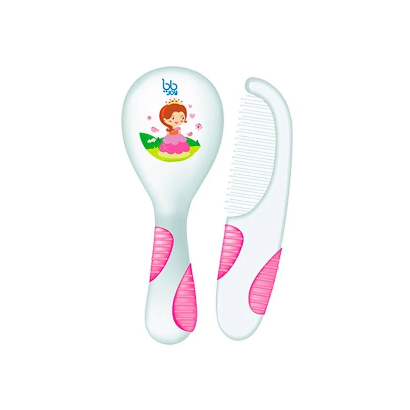 set de peine y cepillo agarre suave rosado marca bbjoy