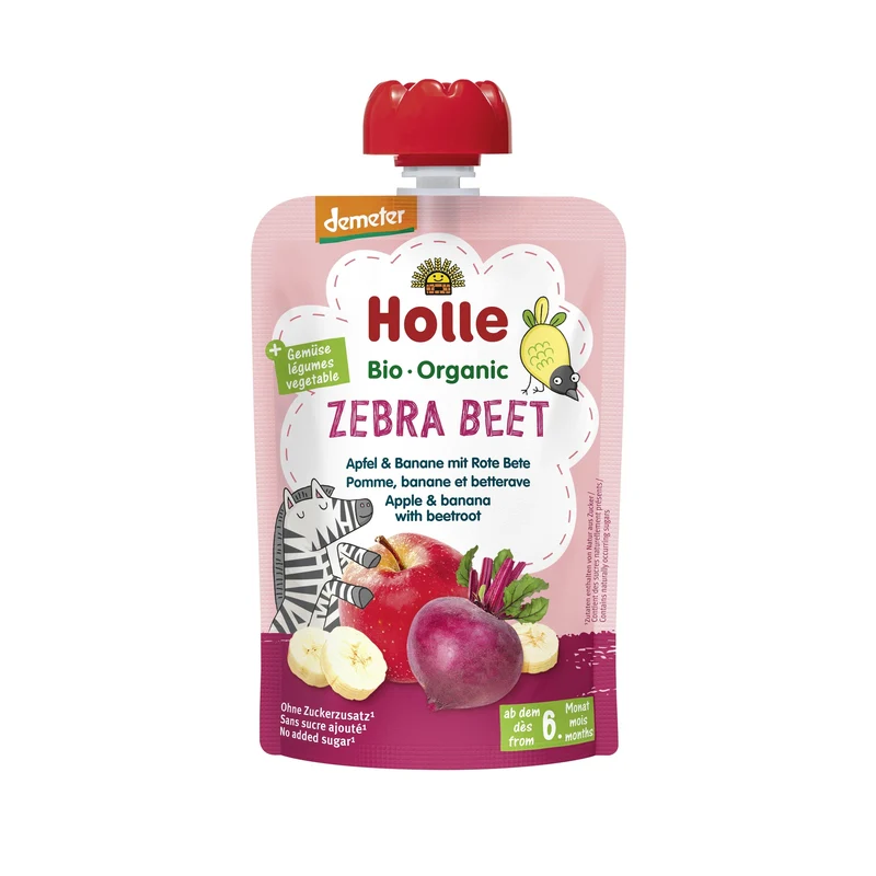 ZEBRA BEET - Manzana, Plátano, Remolacha (desde el 6º mes) Eco/Dem Holle 100g