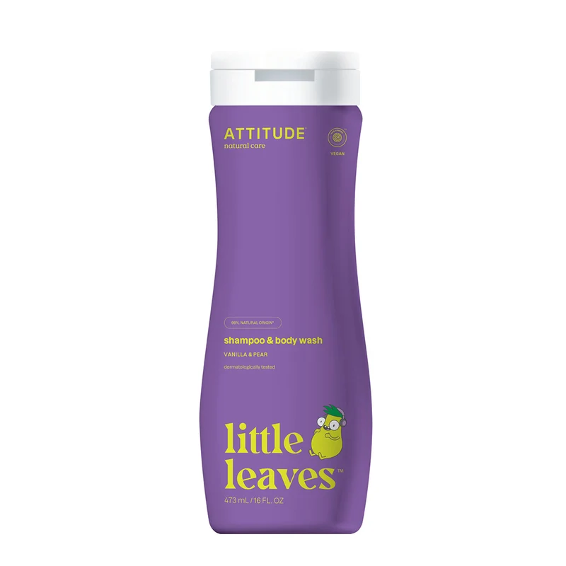 Gel y champú Little Leaves Vainilla y pera para niños, Attitude, 473 ml
