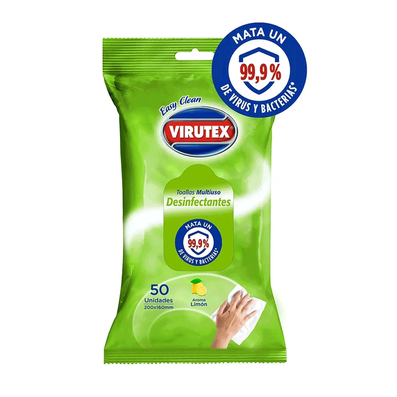 Toallitas Desinfectantes Húmedas de Limpieza Multiuso aroma Limón Virutex (50 unidades)