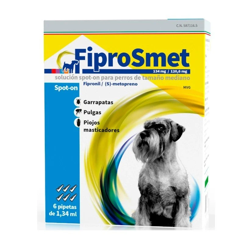 Fiprosmet Antiparasitario Perros Medianos 6 Pipetas 1,34 ml