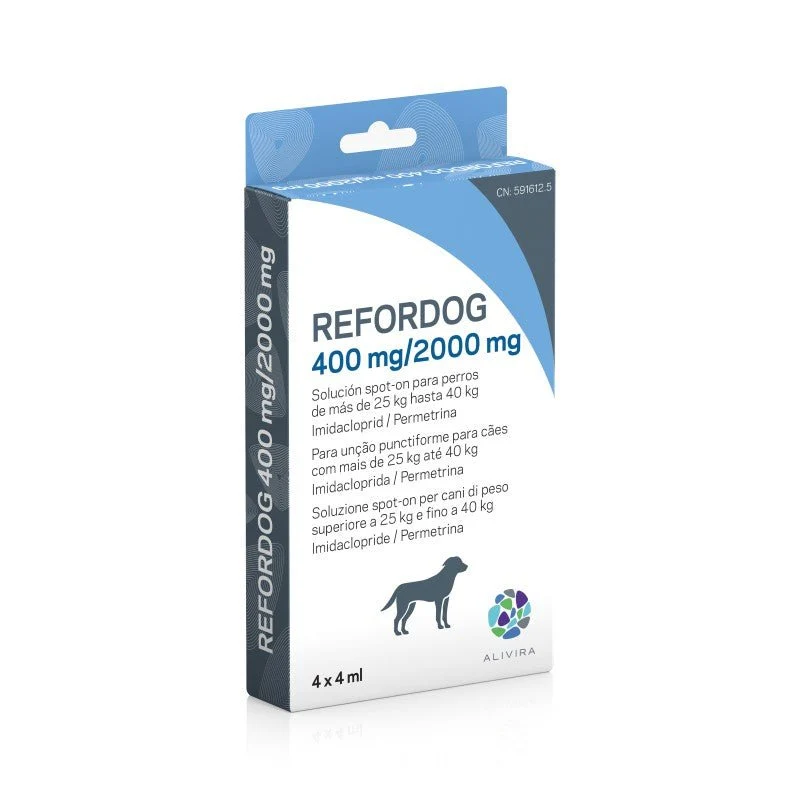 Refordog 400mg/2000mg Pipetas Antiparasitario Perro 25-40 kg 4 ud