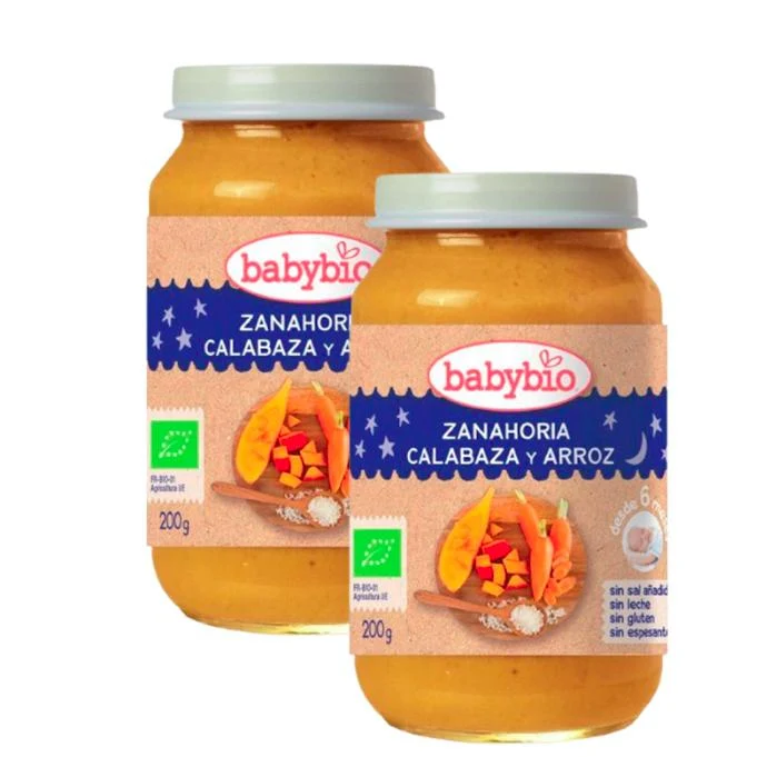 PROMO x2 Tarrito Buenas Noches Zanahoria, Calabaza y Arroz. Babybio 200 g