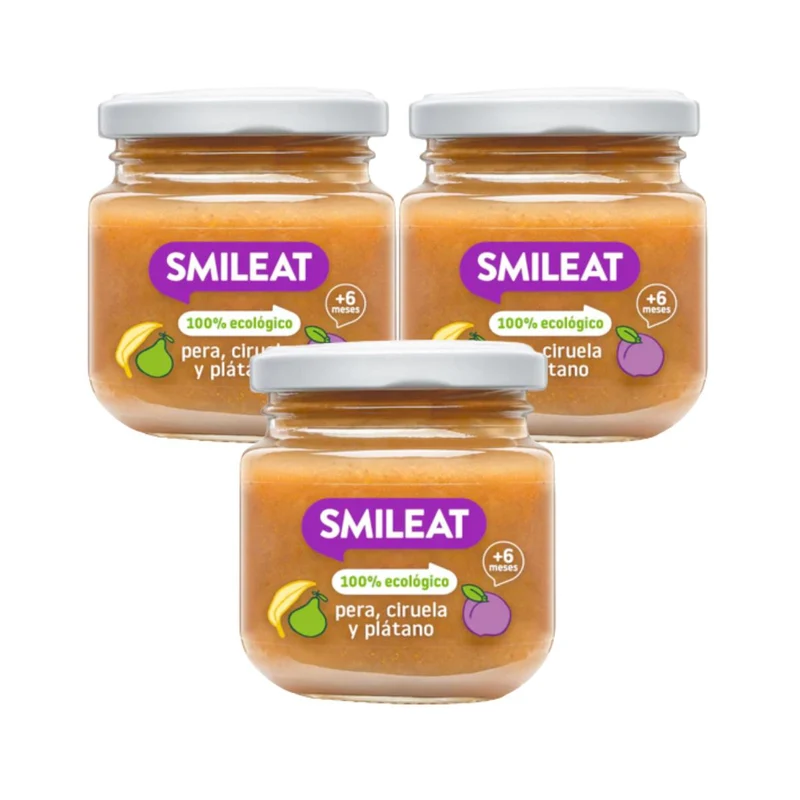 PROMO 3x Tarrito BIO Pera, Ciruela y Plátano +6 meses Smileat 130g
