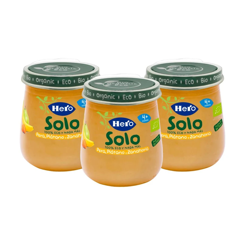 PACK X3 Tarrito de Pera, Plátano y Zanahoria Eco 120 g-Hero Solo