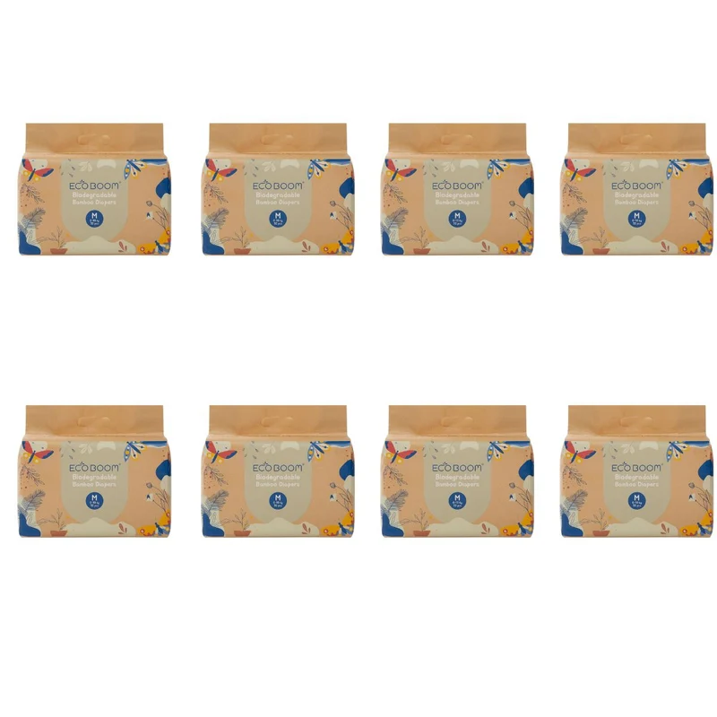 ECOBOOM- Pañal Ecológico de BAMBÚ Eco Boom. 70% Biodegradable, Hipoalergénico (TALLA 3/M, 6-10 KG, PACK 8 BOLSAS, TOTAL 256 PAÑALES)