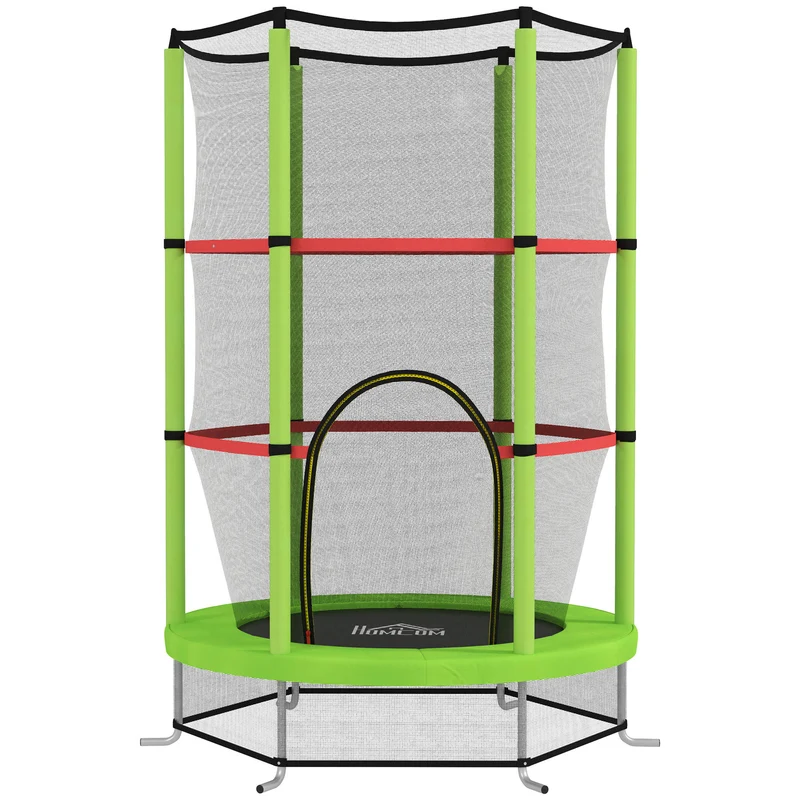 Homcom Cama Elástica Infantil Con Red De Seguridad Ø140x190 Cm Verde