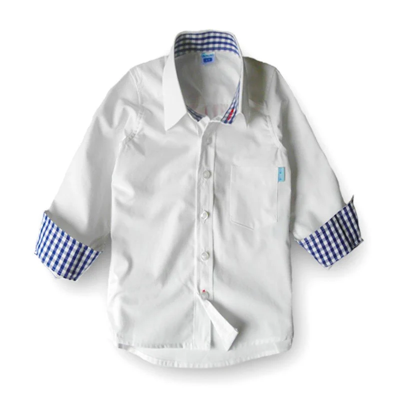 camisa casual manga larga blanca cuadros azul
