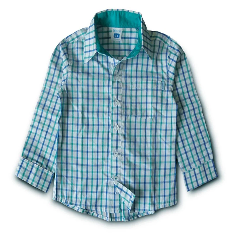 camisa casual manga larga azul cuadros verdes 4 5t