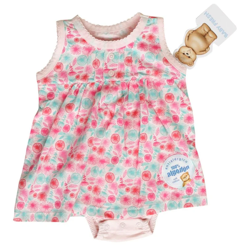 body sin mangas lalita rosa flores aguamarina. talla 3 6m