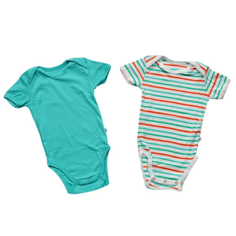body manga corta coche duo verde agua rayas naranja. talla 3 6m