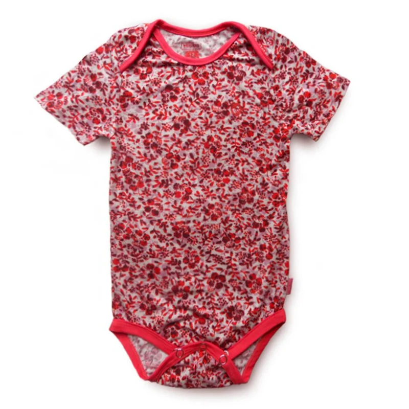 body manga corta flores rojas