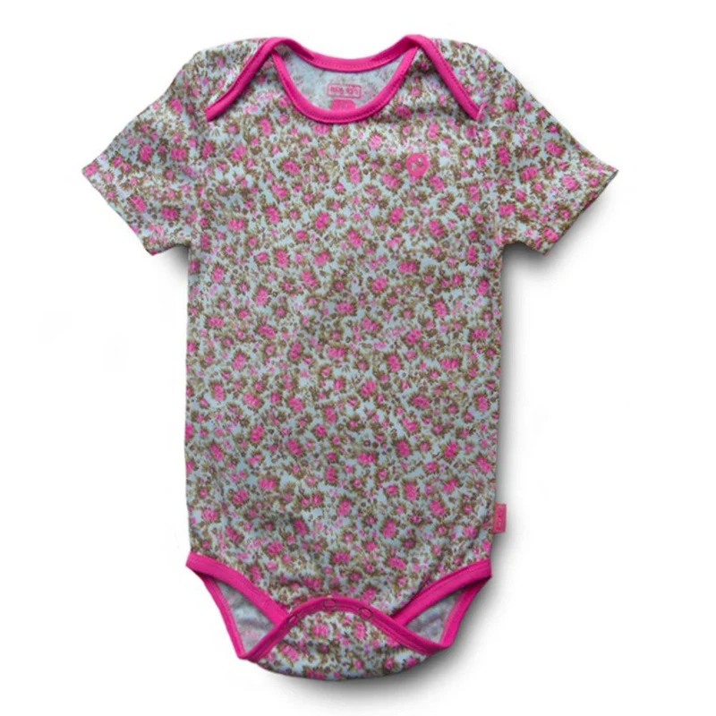 body manga corta flores rosadas