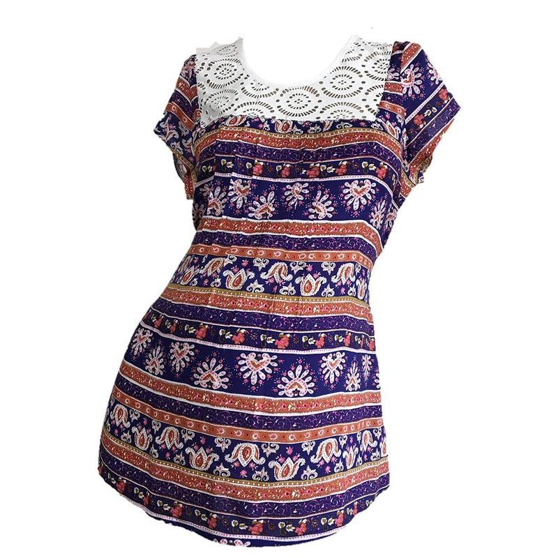 blusa en chalis manga corta azul 6