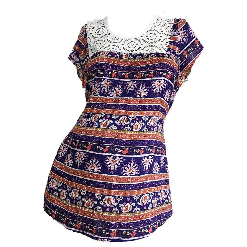 blusa en chalis manga corta azul 10