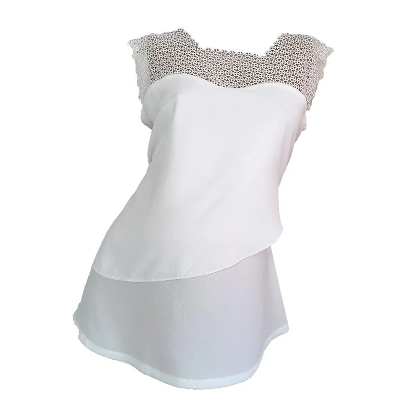 blusa en crepe manga corta con guipur blanco 12