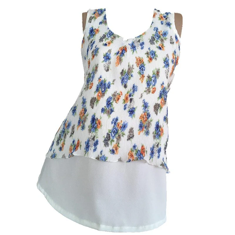 blusa en crepe manga corta estampado blanco 8